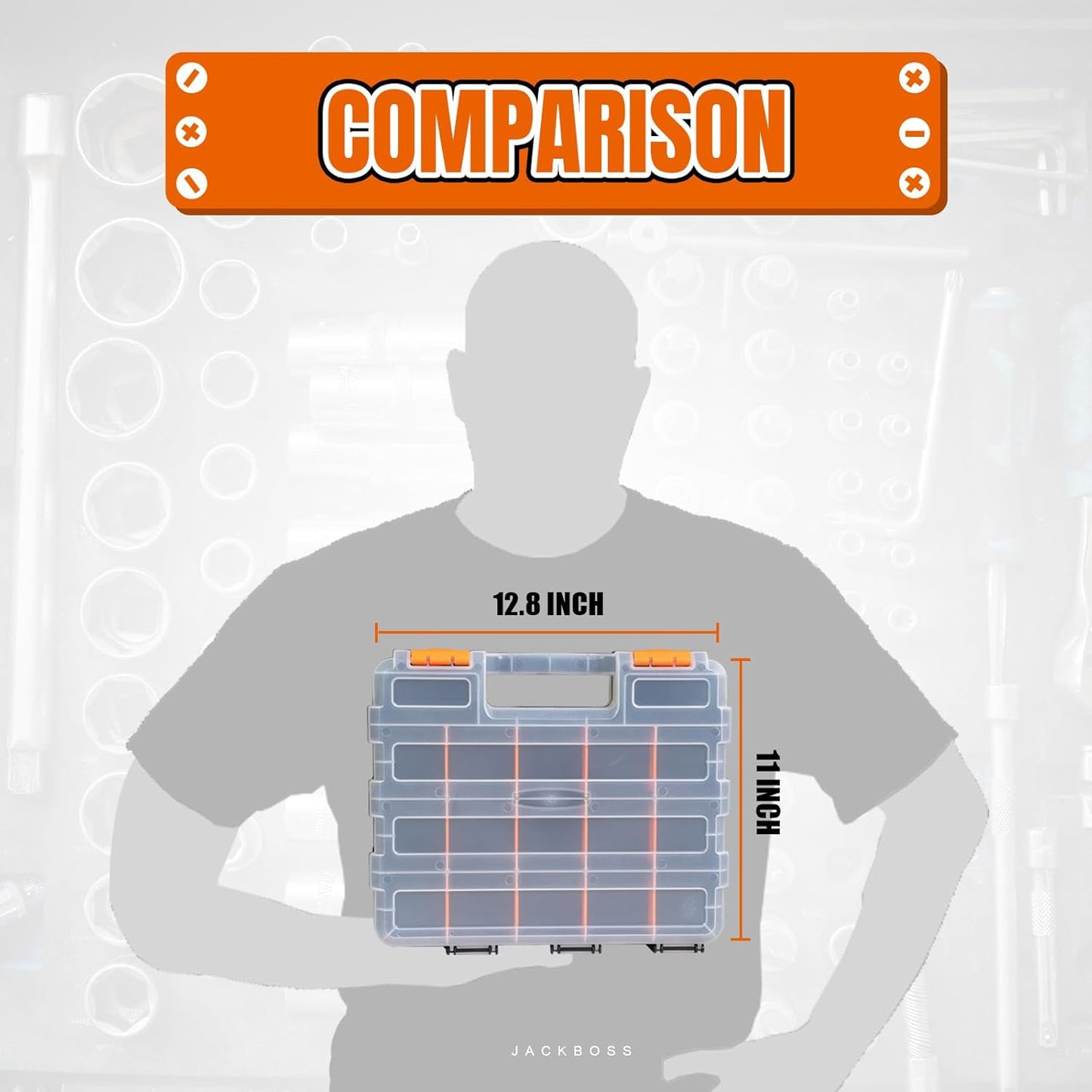 BLACK JACK Tool Box with Transparent Lid, Double Side 34-Compartments Organizer Box with Removable Dividers for Hardware, Screws, Bolts, Nails, Beads, Jewelry and Fishing Accessories, Orange, 2 Pack