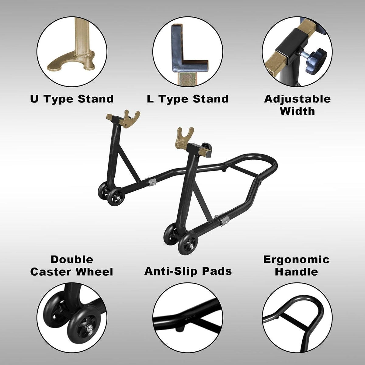 BLACK JACK Motorcycle Stand Rear Combo Wheel Lift Stand, 500Lbs Capacity,Swingarm Spool Paddock Stand for Sport Bike,Fit for Yamaha, for Honda, Suitable for Kawasaki, Black