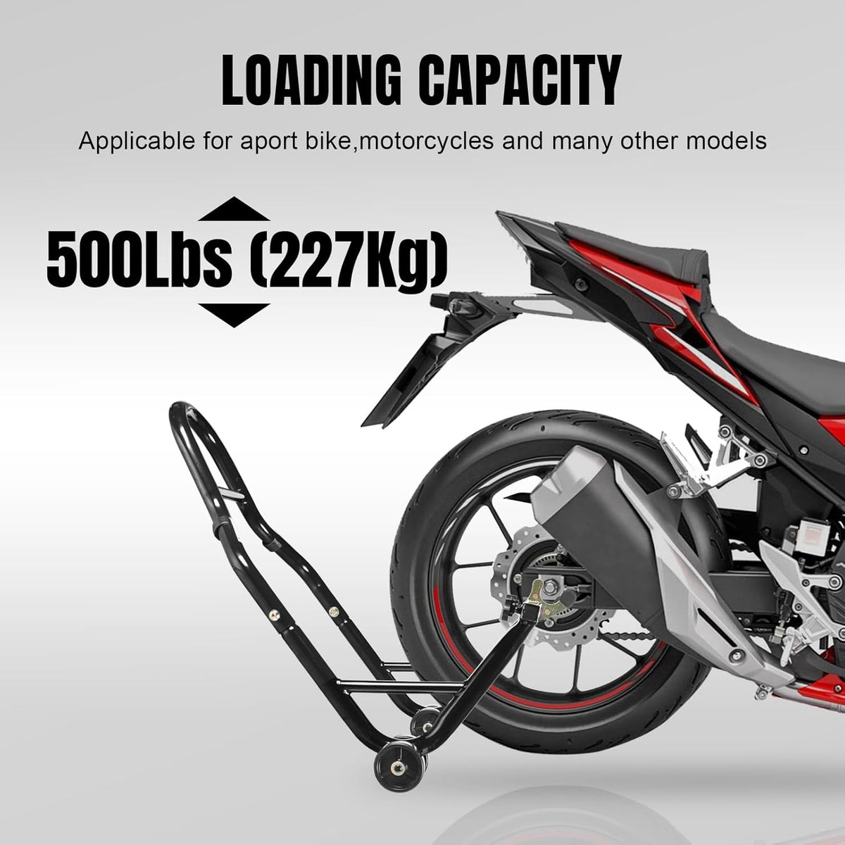 BLACK JACK Motorcycle Stand Rear Combo Wheel Lift Stand, 500Lbs Capacity,Swingarm Spool Paddock Stand for Sport Bike,Fit for Yamaha, for Honda, Suitable for Kawasaki, Black
